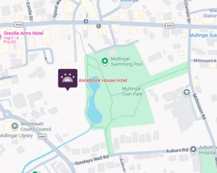 Map showing Mullingar attractions near Annebrook House Hotel.