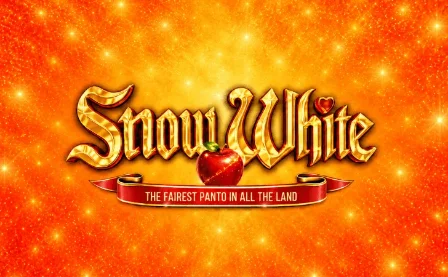 Family enjoying a cosy hotel theatre night, couple and children watching a sparkling pantomime set